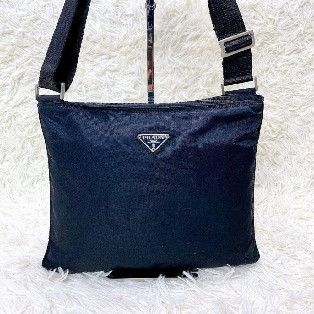 PRADA Nylon Bag Shoulder Sacoche with Guarantee and Triangle LOGO